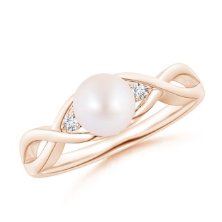 6mm AA Japanese Akoya Pearl & Diamond Criss Cross Shank Ring in Rose Gold