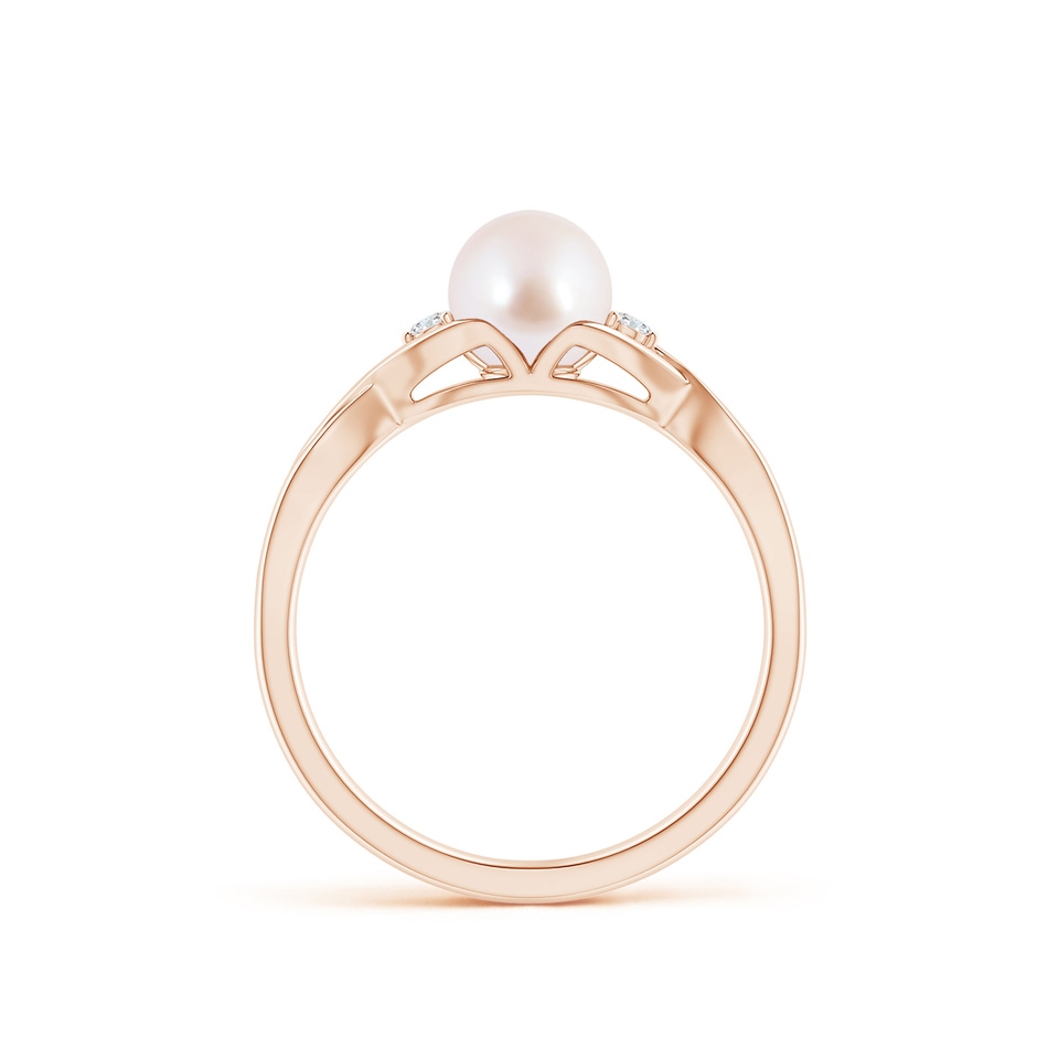 6mm AAA Japanese Akoya Pearl & Diamond Criss Cross Shank Ring in Rose Gold side 1