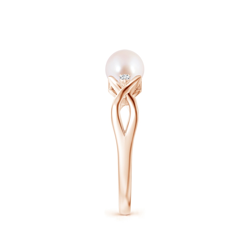 6mm AAA Japanese Akoya Pearl & Diamond Criss Cross Shank Ring in Rose Gold side 2