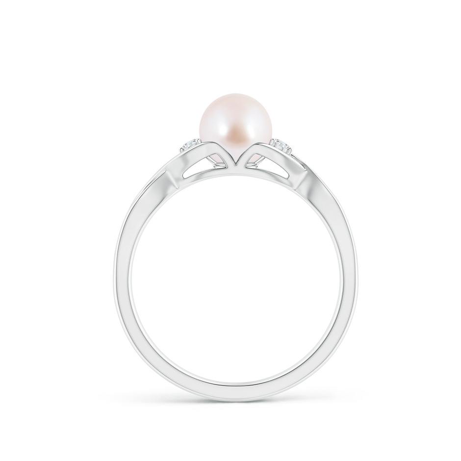6mm AAA Japanese Akoya Pearl & Diamond Criss Cross Shank Ring in White Gold side 1