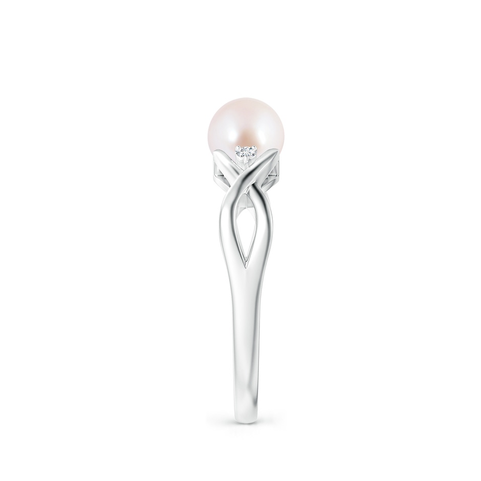 6mm AAA Japanese Akoya Pearl & Diamond Criss Cross Shank Ring in White Gold side 2