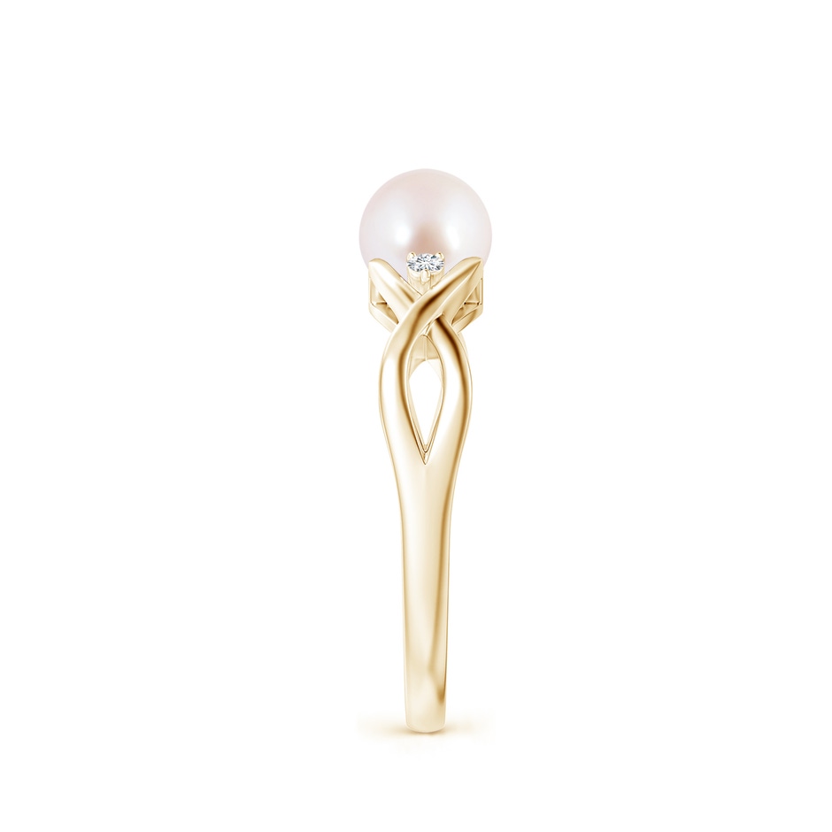 6mm AAA Japanese Akoya Pearl & Diamond Criss Cross Shank Ring in Yellow Gold side 2