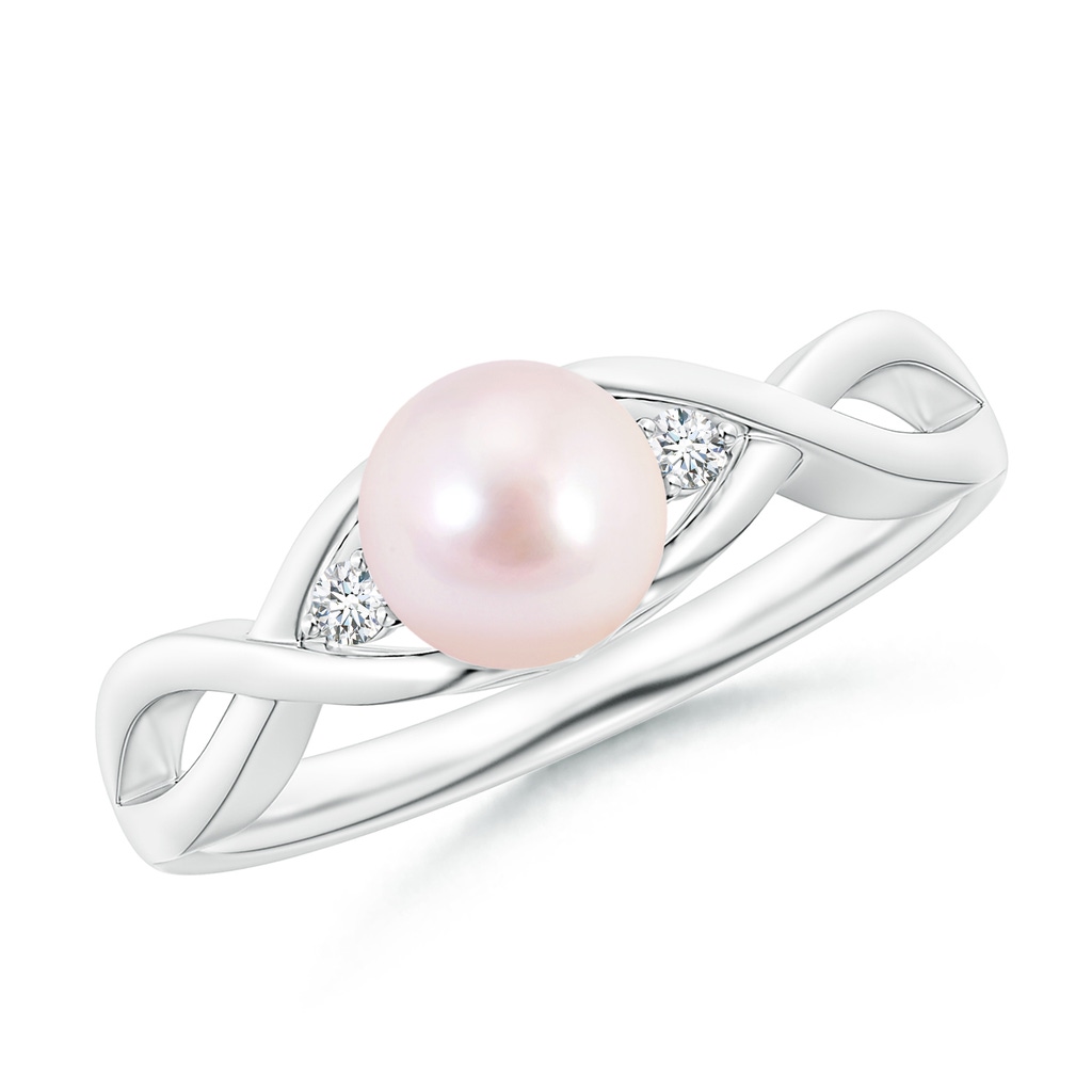 6mm AAAA Japanese Akoya Pearl & Diamond Criss Cross Shank Ring in P950 Platinum