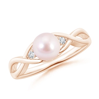 6mm AAAA Japanese Akoya Pearl & Diamond Criss Cross Shank Ring in Rose Gold