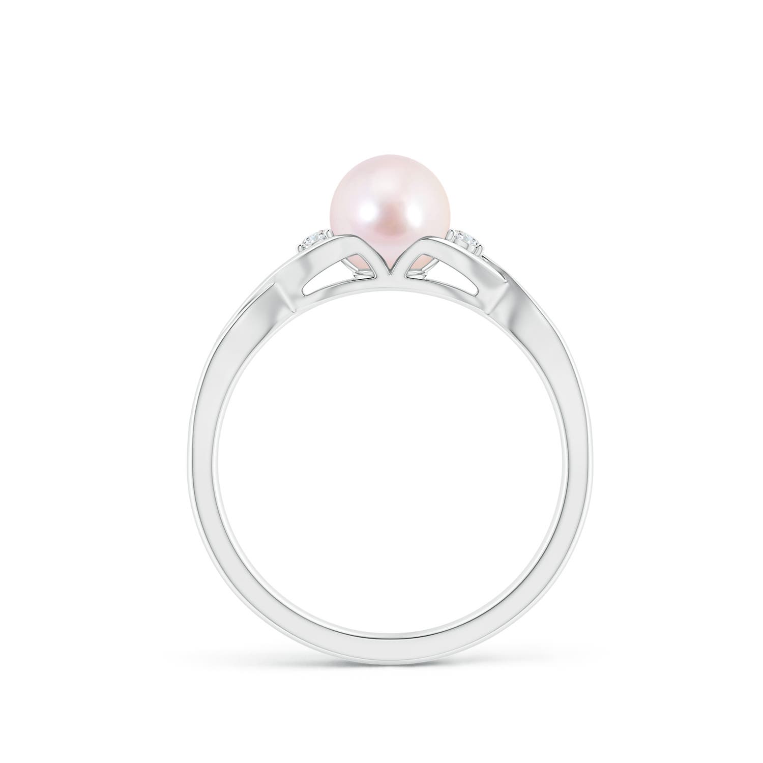 6mm AAAA Japanese Akoya Pearl & Diamond Criss Cross Shank Ring in White Gold