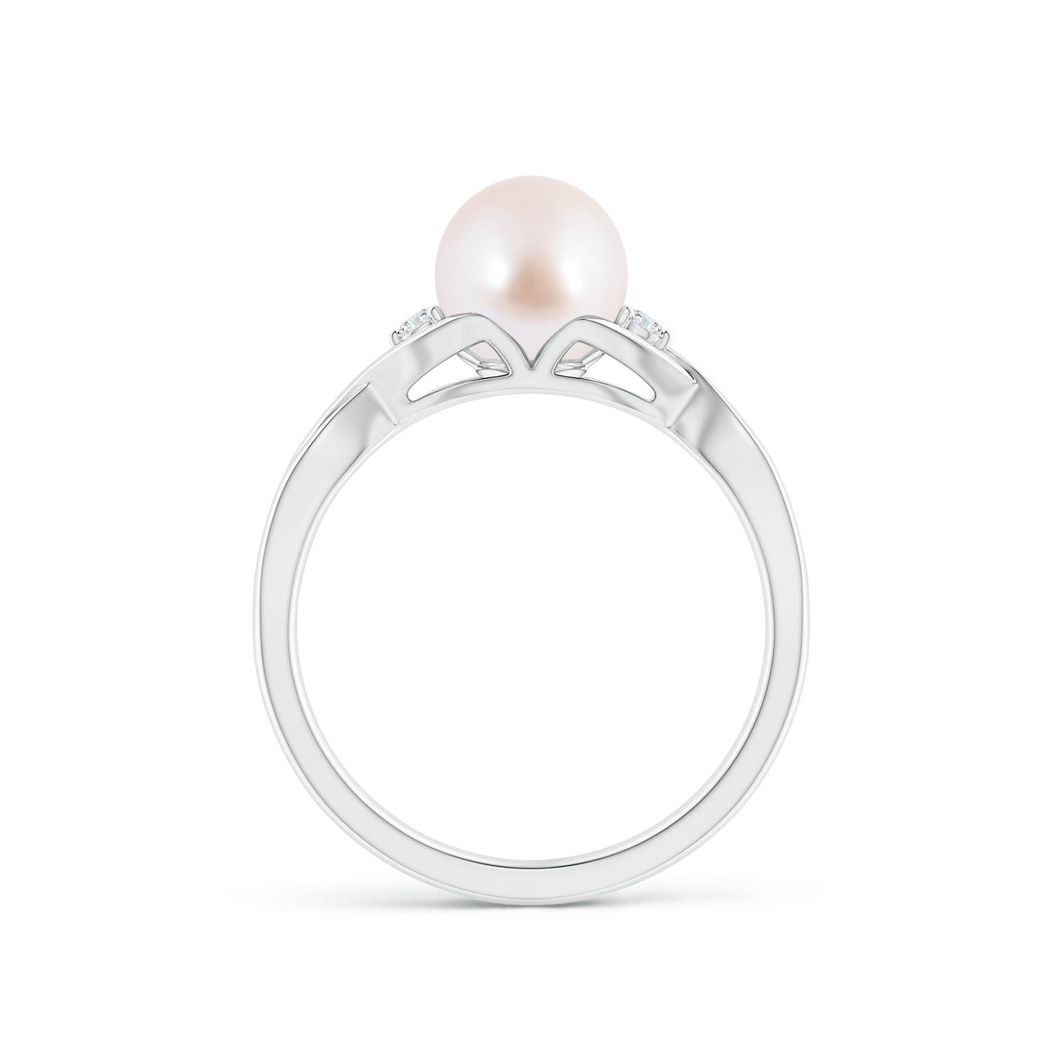7mm AAA Japanese Akoya Pearl & Diamond Criss Cross Shank Ring in White Gold