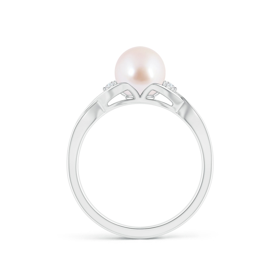 7mm AAA Japanese Akoya Pearl & Diamond Criss Cross Shank Ring in White Gold side 1