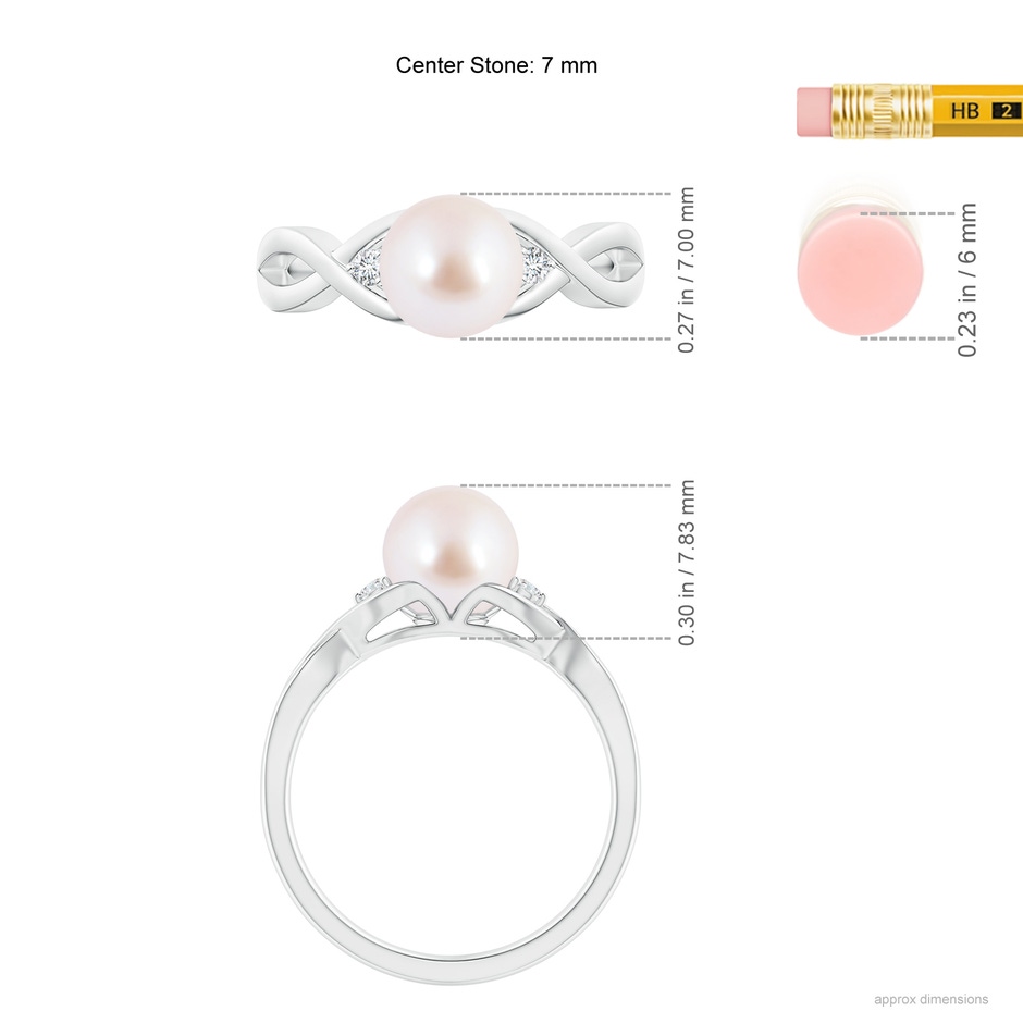7mm AAA Japanese Akoya Pearl & Diamond Criss Cross Shank Ring in White Gold ruler