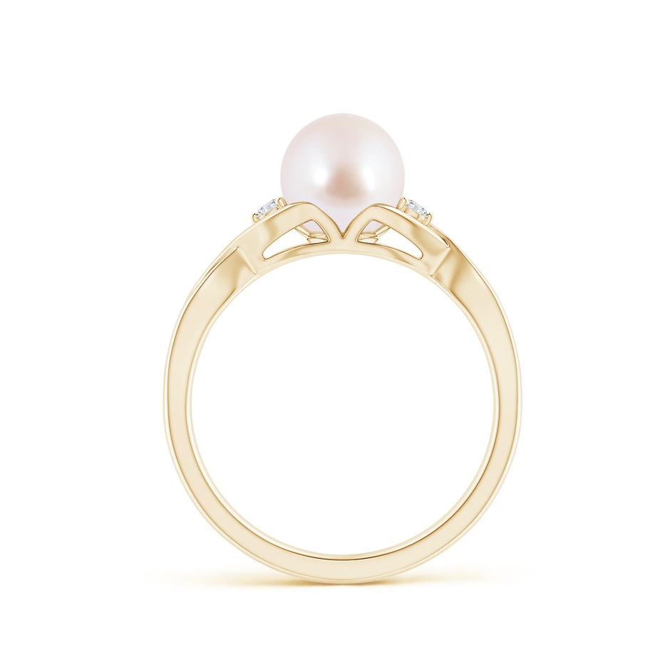 7mm AAA Japanese Akoya Pearl & Diamond Criss Cross Shank Ring in Yellow Gold side 1