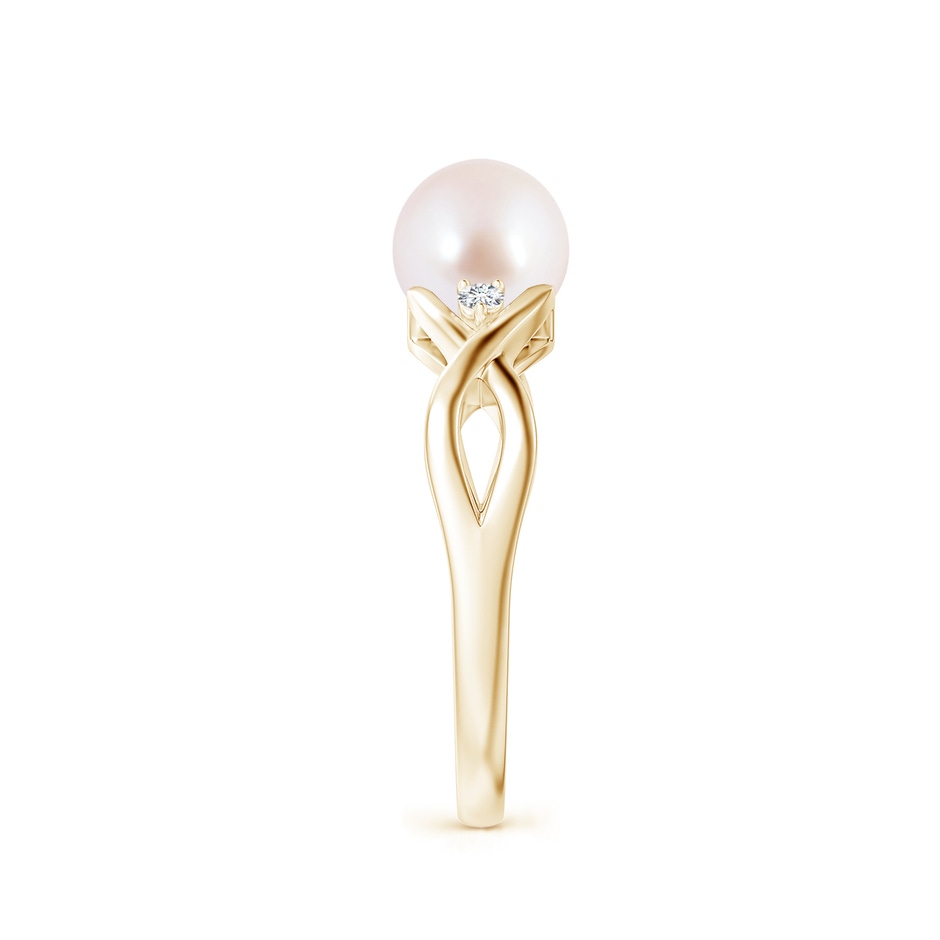 7mm AAA Japanese Akoya Pearl & Diamond Criss Cross Shank Ring in Yellow Gold side 2