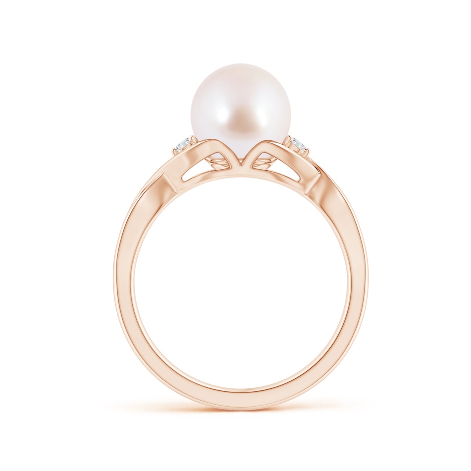 8mm AAA Japanese Akoya Pearl & Diamond Criss Cross Shank Ring in Rose Gold side 1