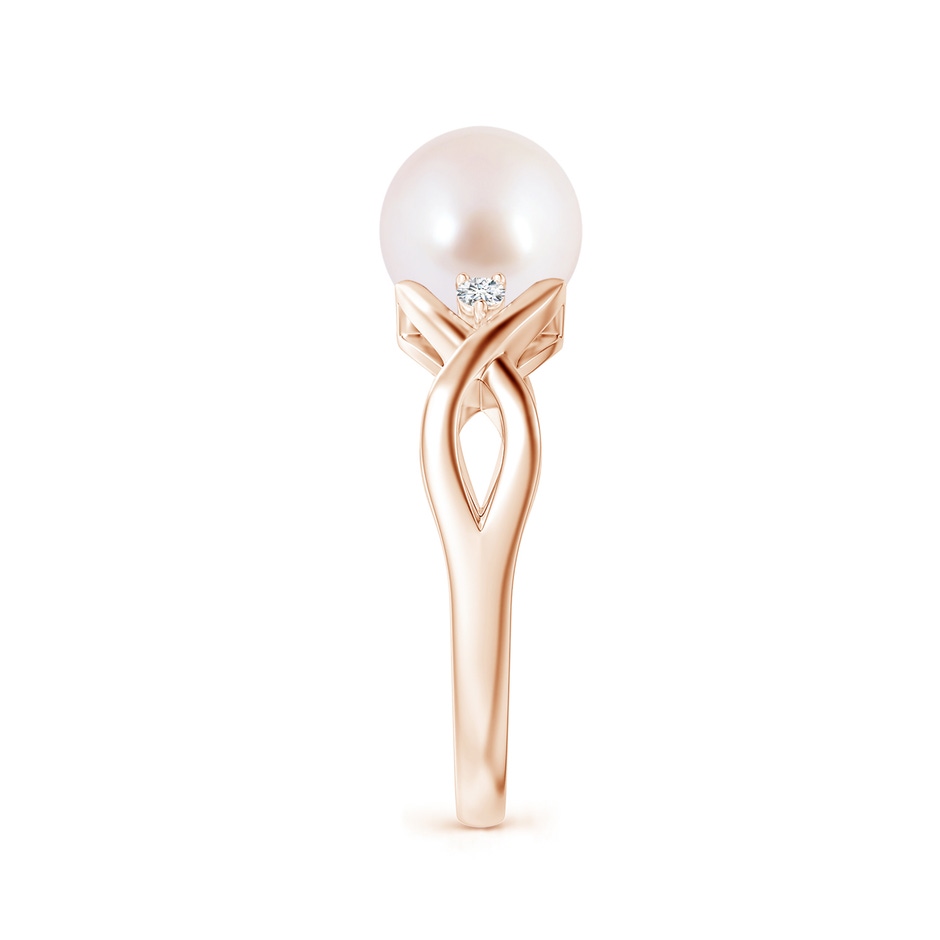 8mm AAA Japanese Akoya Pearl & Diamond Criss Cross Shank Ring in Rose Gold side 2