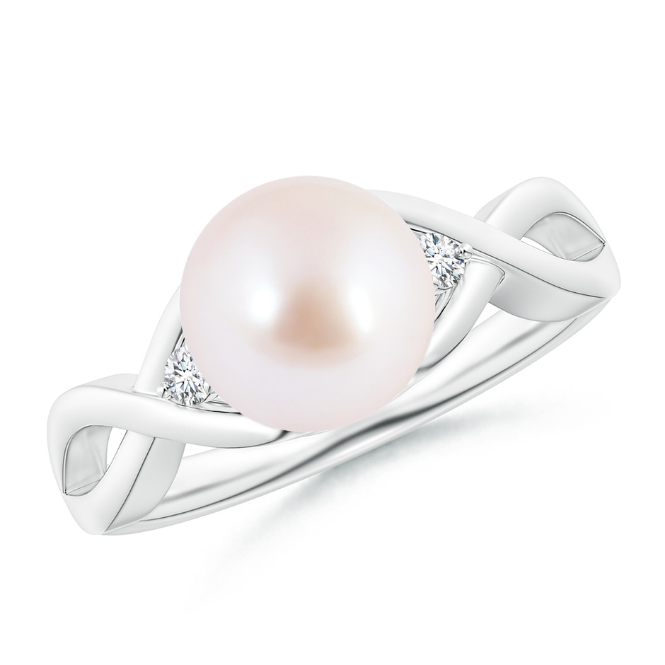 8mm AAA Japanese Akoya Pearl & Diamond Criss Cross Shank Ring in White Gold 