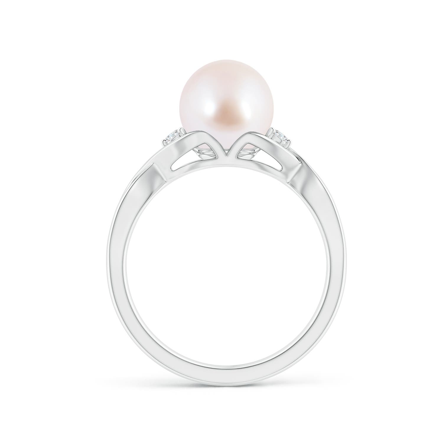 8mm AAA Japanese Akoya Pearl & Diamond Criss Cross Shank Ring in White Gold