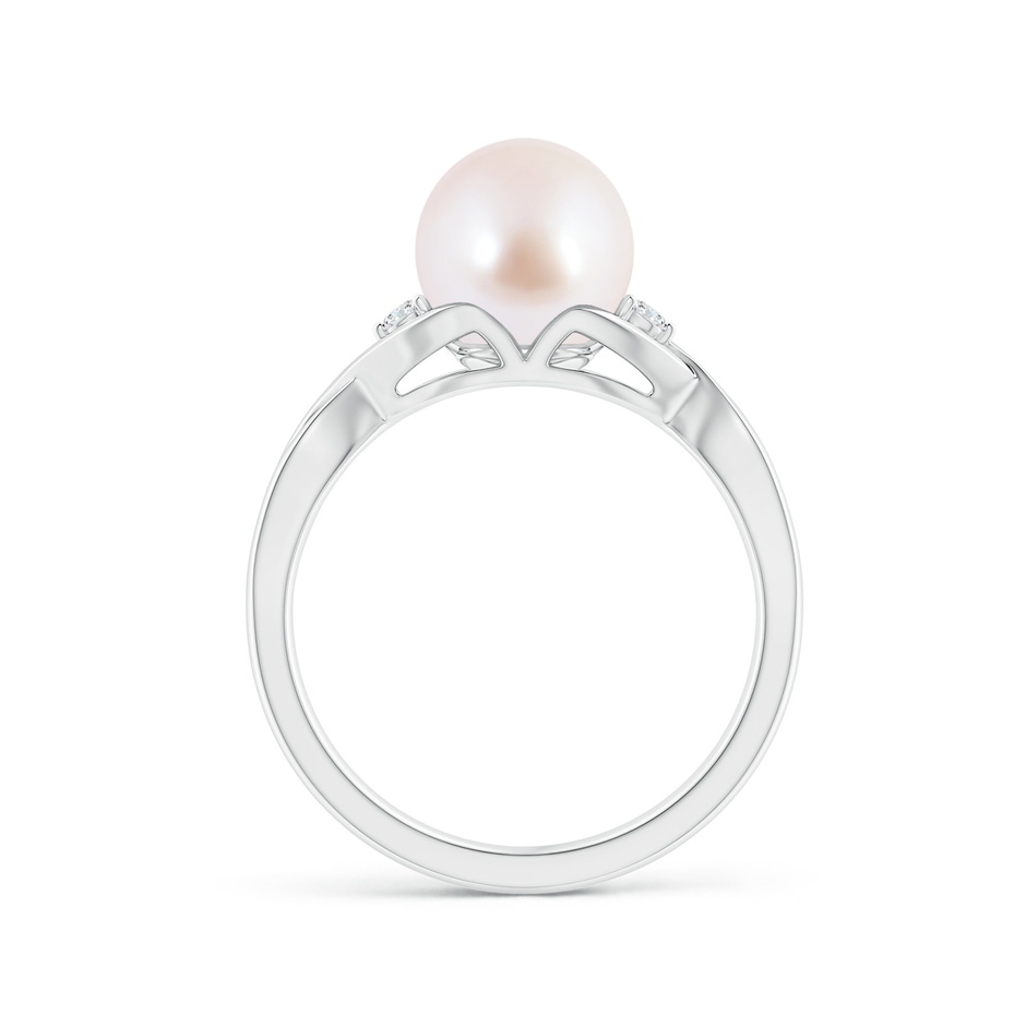 8mm AAA Japanese Akoya Pearl & Diamond Criss Cross Shank Ring in White Gold side 1