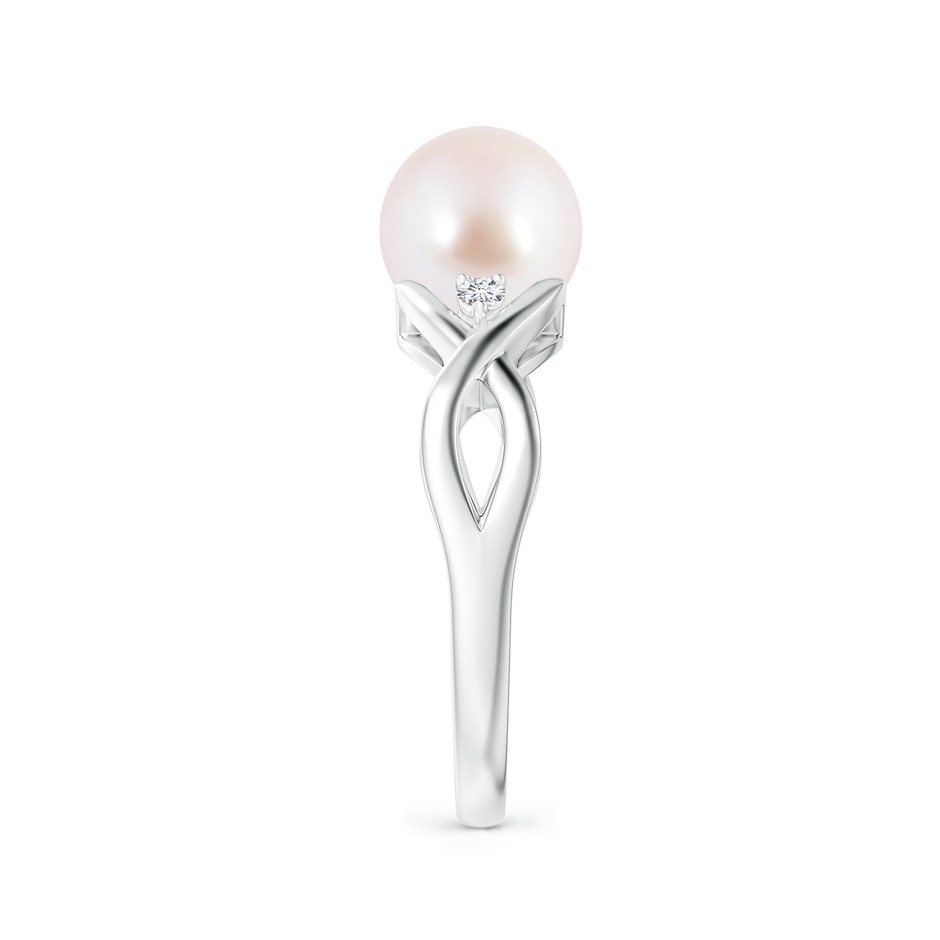 8mm AAA Japanese Akoya Pearl & Diamond Criss Cross Shank Ring in White Gold side 2