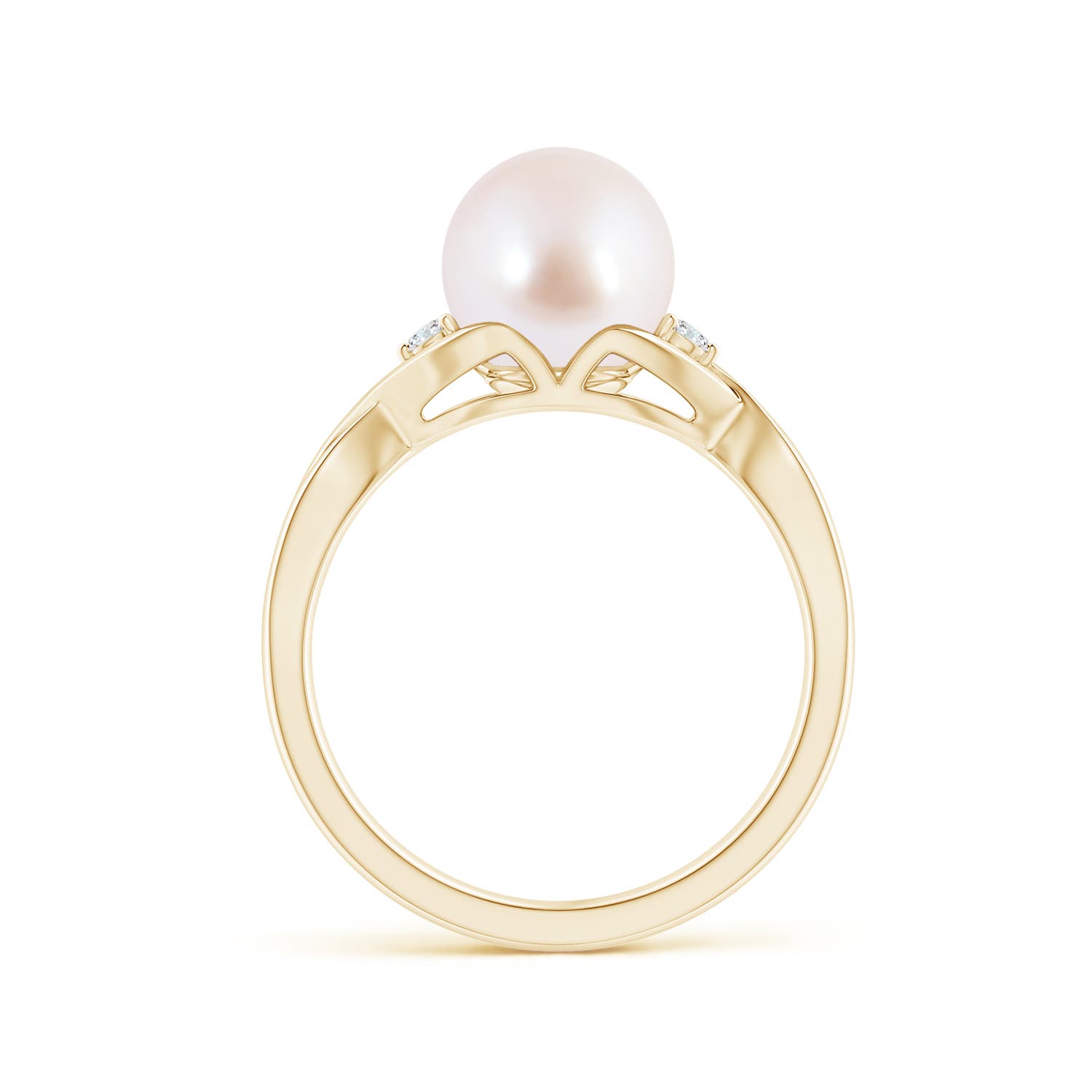 8mm AAA Japanese Akoya Pearl & Diamond Criss Cross Shank Ring in Yellow Gold