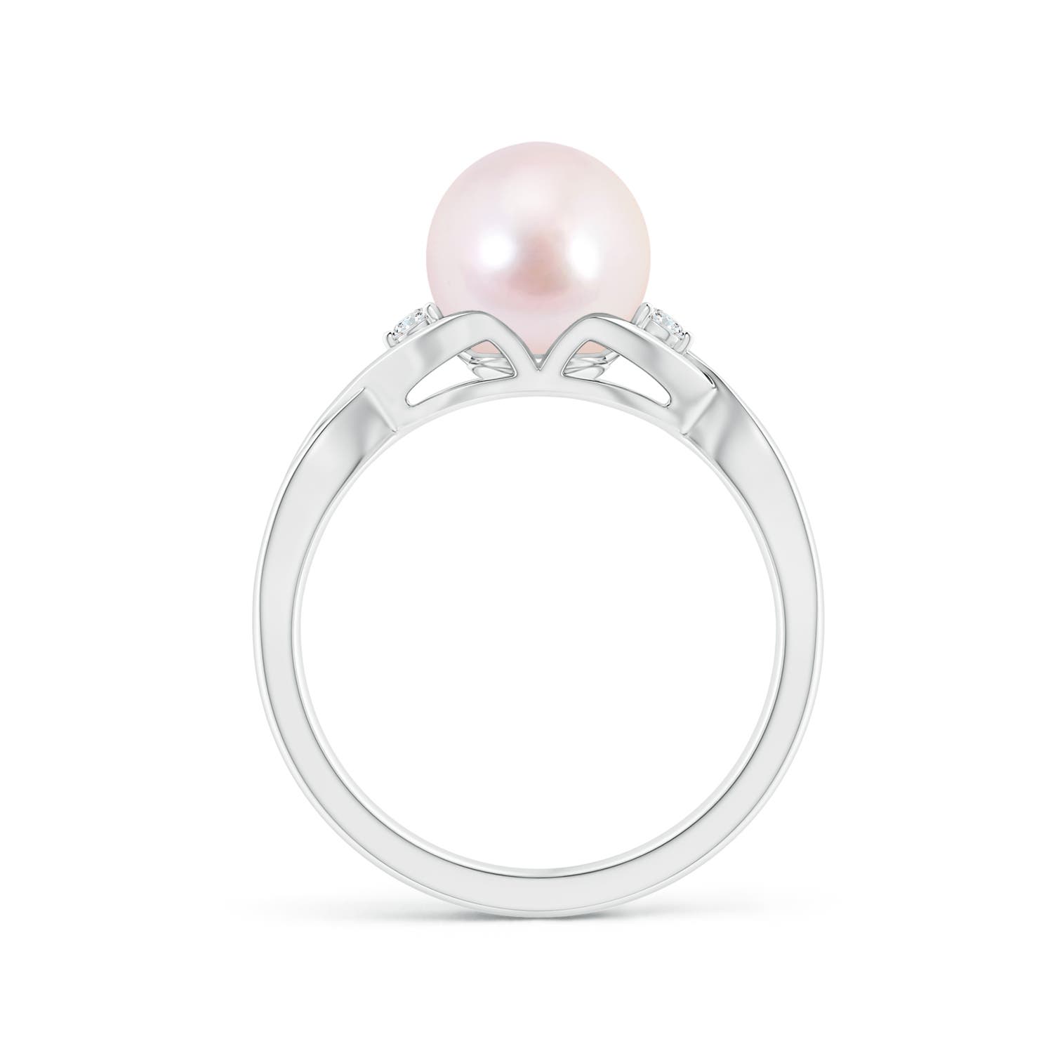 8mm AAAA Japanese Akoya Pearl & Diamond Criss Cross Shank Ring in P950 Platinum