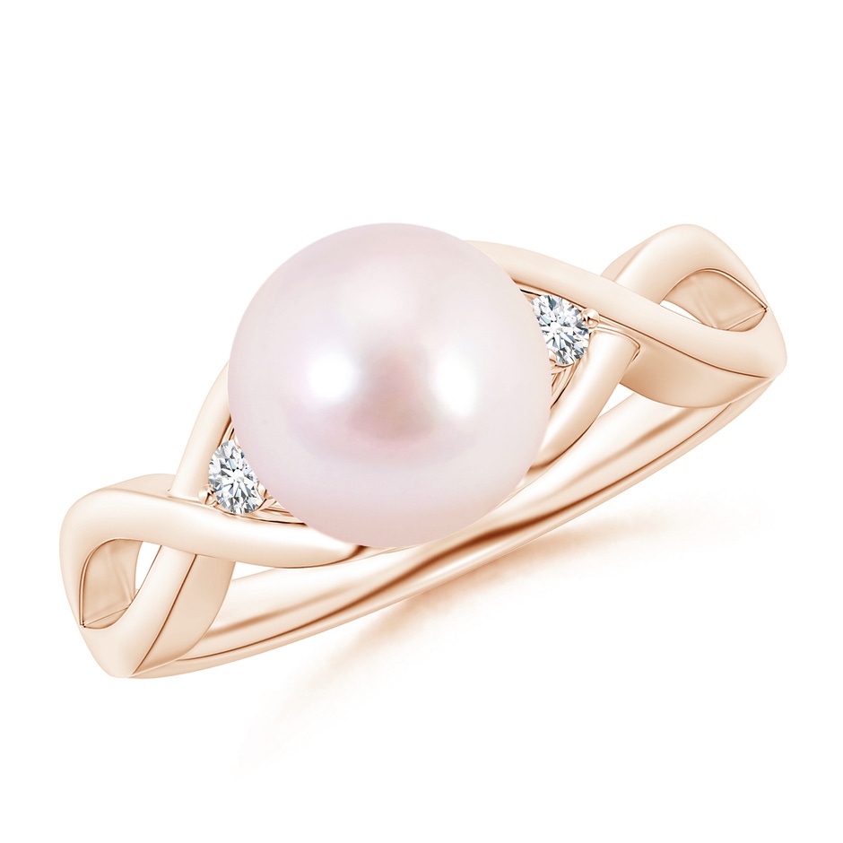 8mm AAAA Japanese Akoya Pearl & Diamond Criss Cross Shank Ring in Rose Gold 