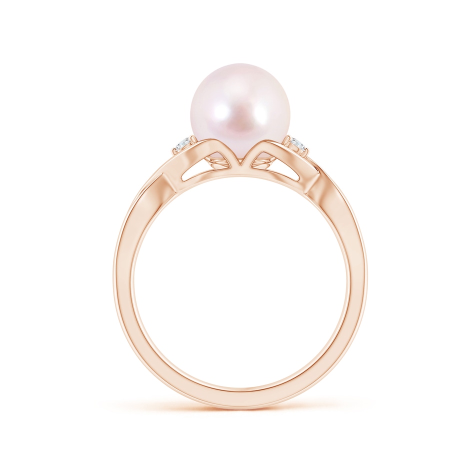 8mm AAAA Japanese Akoya Pearl & Diamond Criss Cross Shank Ring in Rose Gold side 1