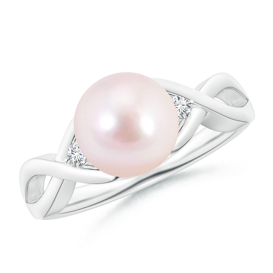 8mm AAAA Japanese Akoya Pearl & Diamond Criss Cross Shank Ring in White Gold 