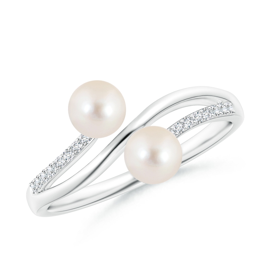 5mm AAAA Freshwater Pearl Two Stone Bypass Engagement Ring in P950 Platinum