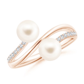 6mm AAA Freshwater Pearl Two Stone Bypass Engagement Ring in Rose Gold
