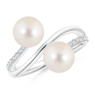 7mm AAAA Freshwater Pearl Two Stone Bypass Engagement Ring in P950 Platinum