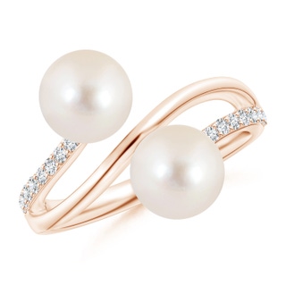 7mm AAAA Freshwater Pearl Two Stone Bypass Engagement Ring in Rose Gold