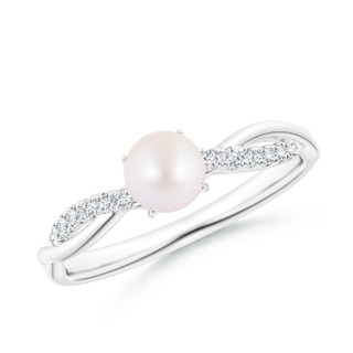 5mm AA Japanese Akoya Pearl Twist Shank Ring with Diamonds in White Gold
