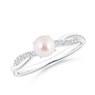 5mm AAA Japanese Akoya Pearl Twist Shank Ring with Diamonds in P950 Platinum