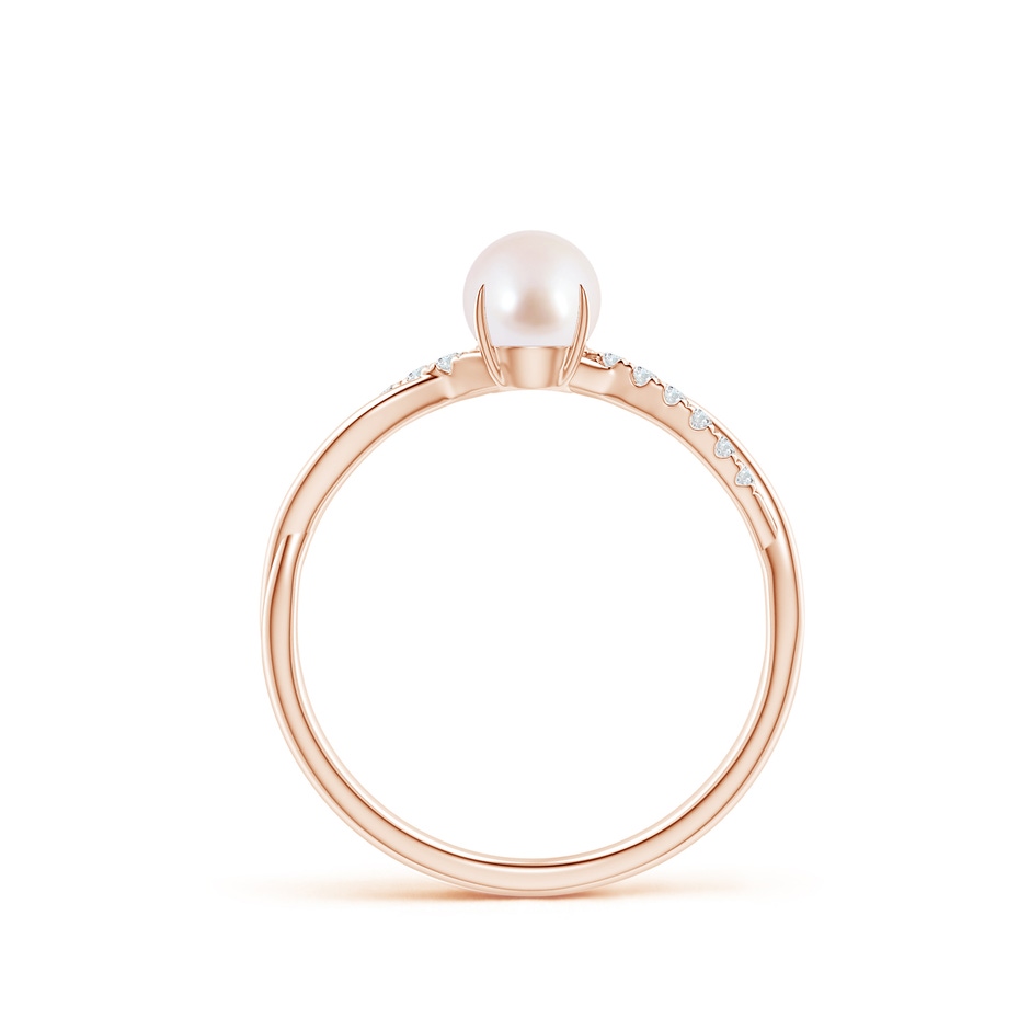 5mm AAA Japanese Akoya Pearl Twist Shank Ring with Diamonds in Rose Gold side 1