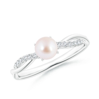 5mm AAA Japanese Akoya Pearl Twist Shank Ring with Diamonds in White Gold