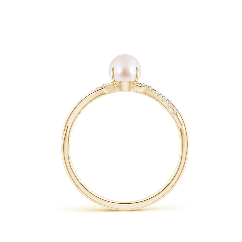 5mm AAA Japanese Akoya Pearl Twist Shank Ring with Diamonds in Yellow Gold side 1