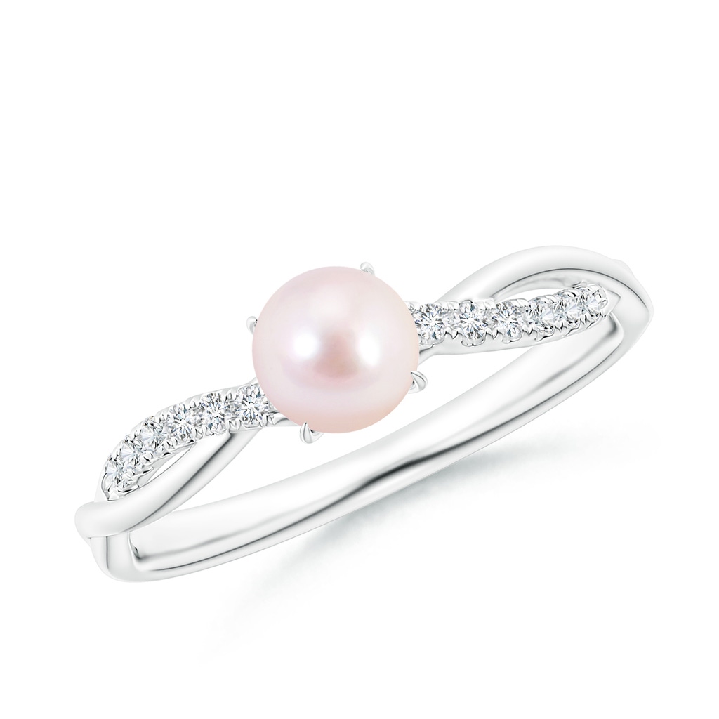 5mm AAAA Japanese Akoya Pearl Twist Shank Ring with Diamonds in P950 Platinum