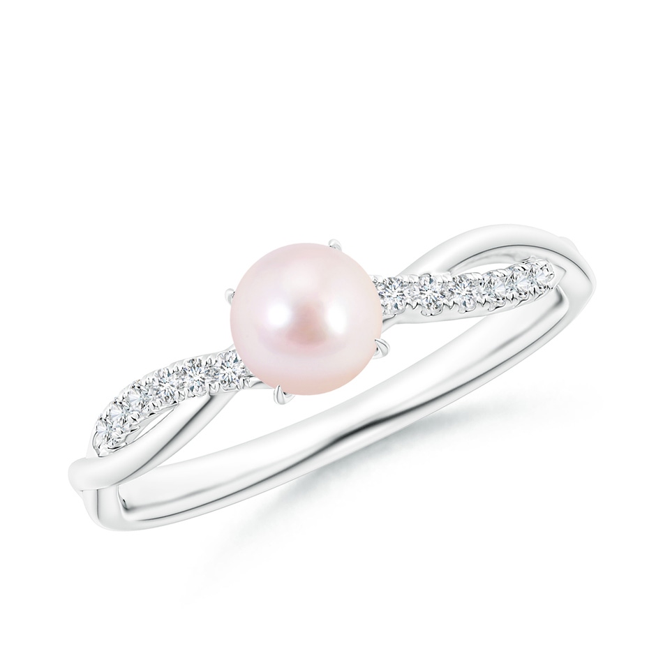 5mm AAAA Japanese Akoya Pearl Twist Shank Ring with Diamonds in P950 Platinum 