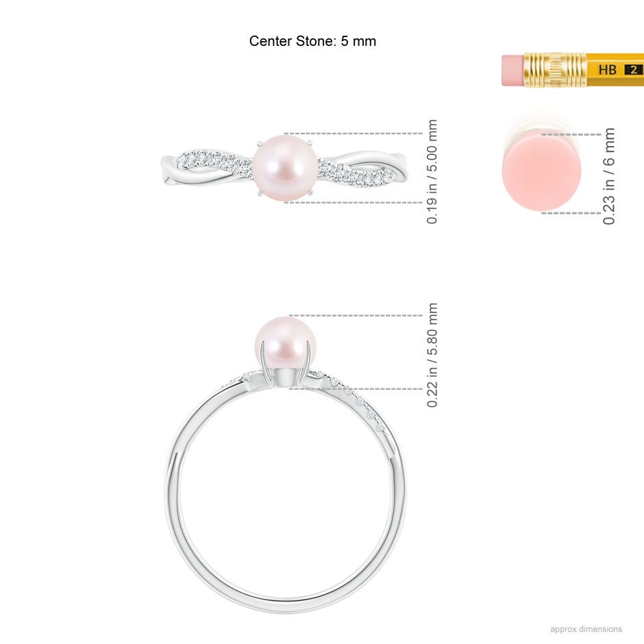 5mm AAAA Japanese Akoya Pearl Twist Shank Ring with Diamonds in P950 Platinum ruler