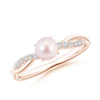 5mm AAAA Japanese Akoya Pearl Twist Shank Ring with Diamonds in Rose Gold