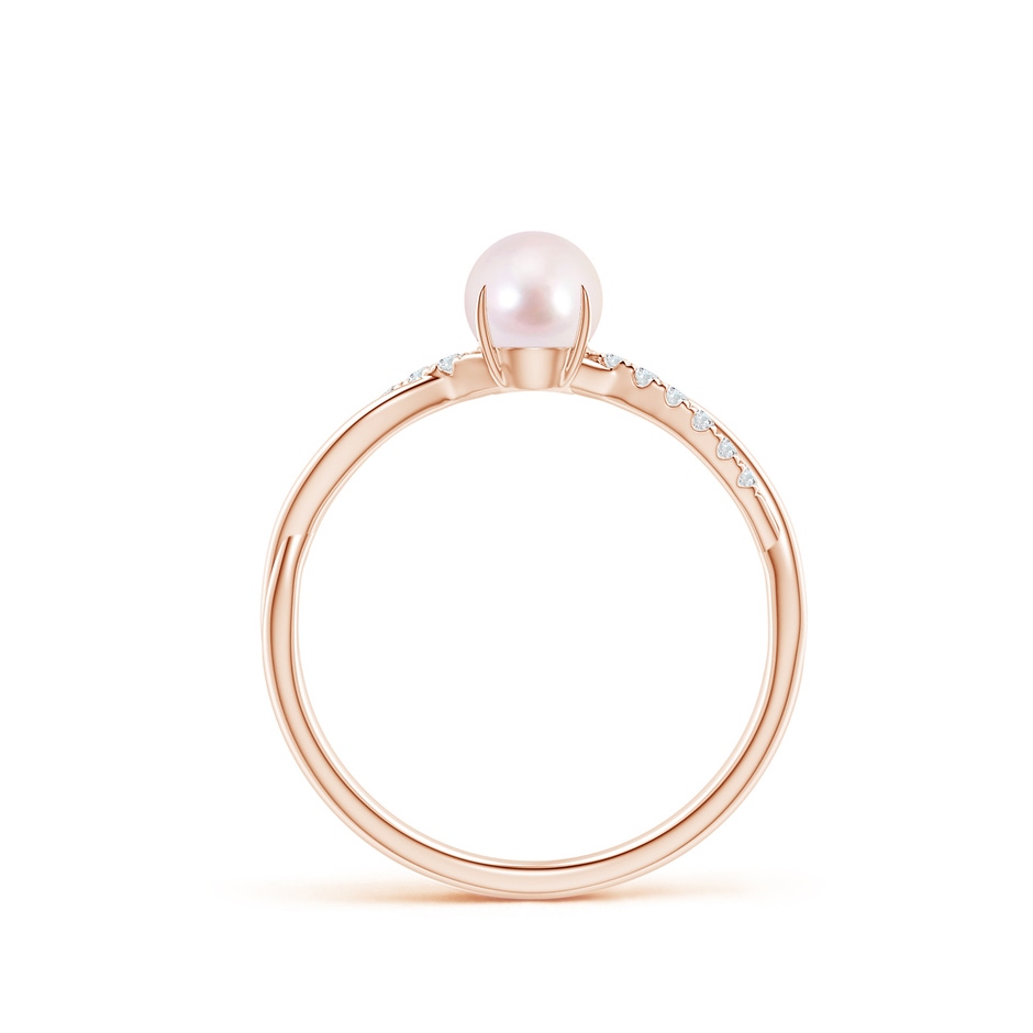 5mm AAAA Japanese Akoya Pearl Twist Shank Ring with Diamonds in Rose Gold side 1