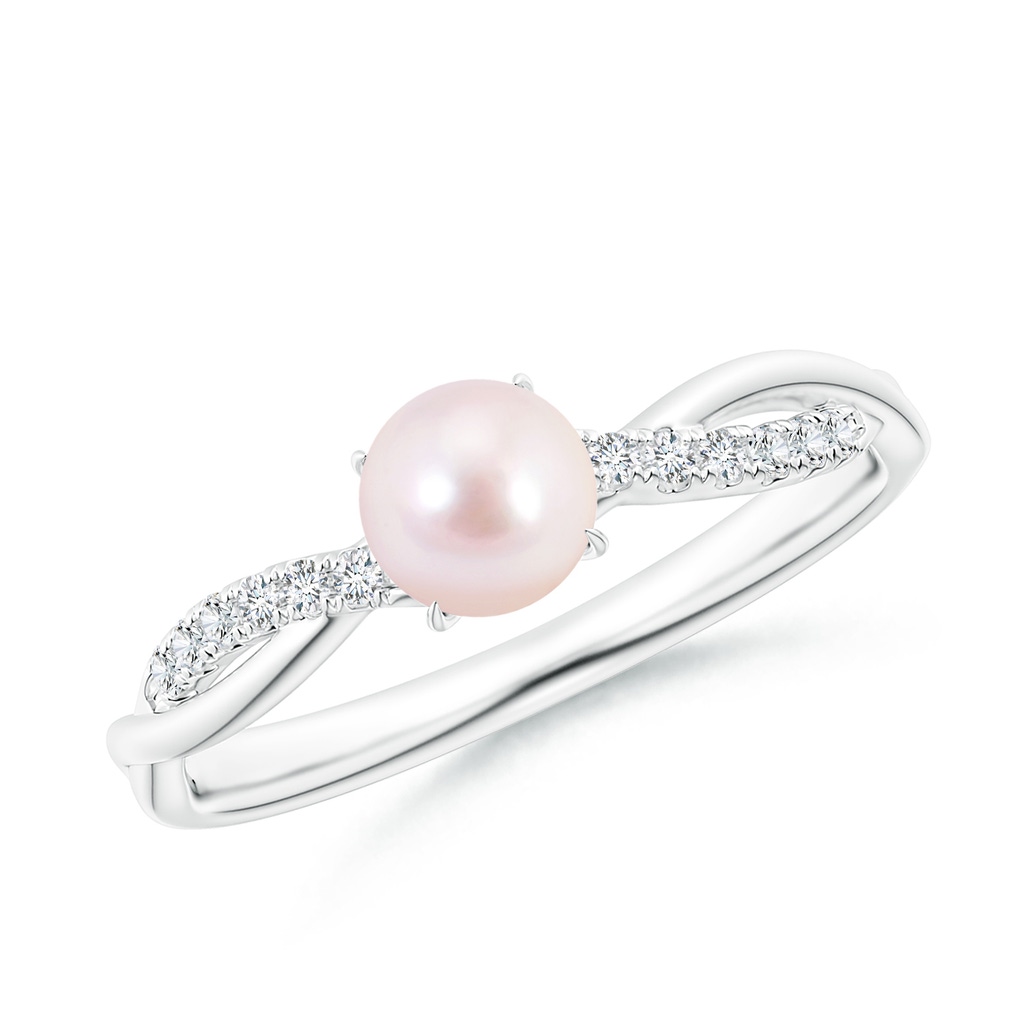 5mm AAAA Japanese Akoya Pearl Twist Shank Ring with Diamonds in White Gold
