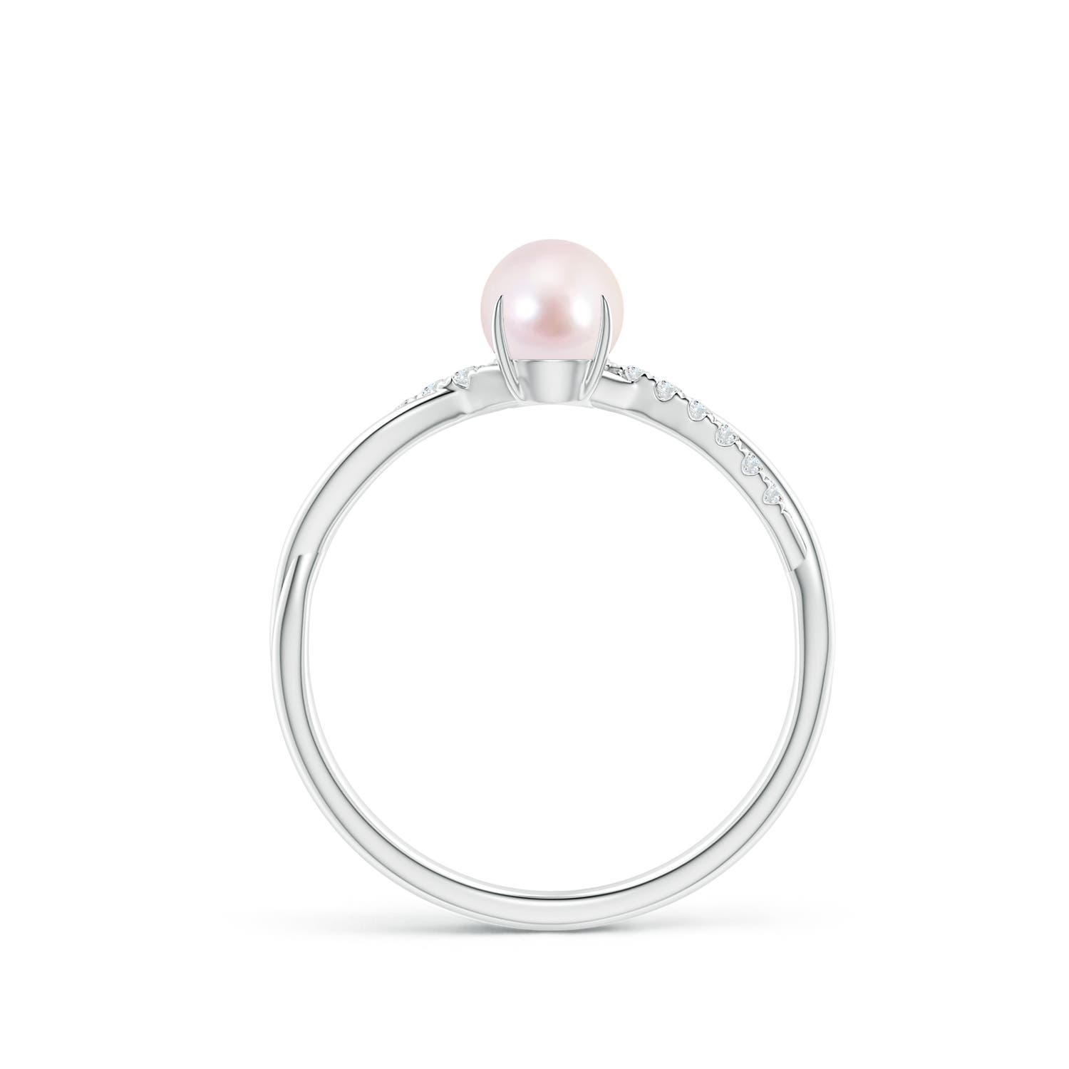 5mm AAAA Japanese Akoya Pearl Twist Shank Ring with Diamonds in White Gold