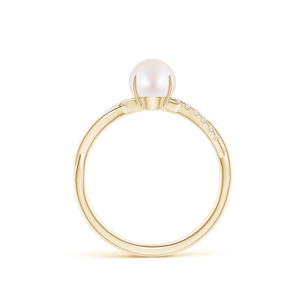 6mm AA Japanese Akoya Pearl Twist Shank Ring with Diamonds in Yellow Gold side 1