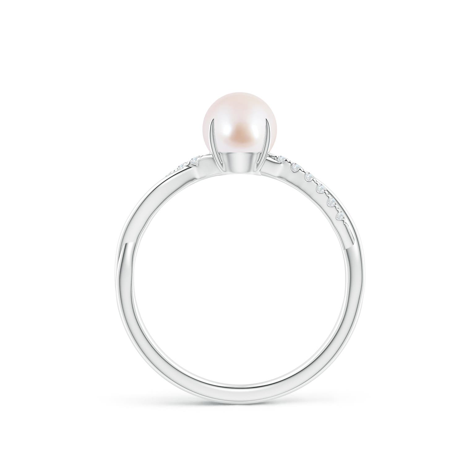6mm AAA Japanese Akoya Pearl Twist Shank Ring with Diamonds in White Gold