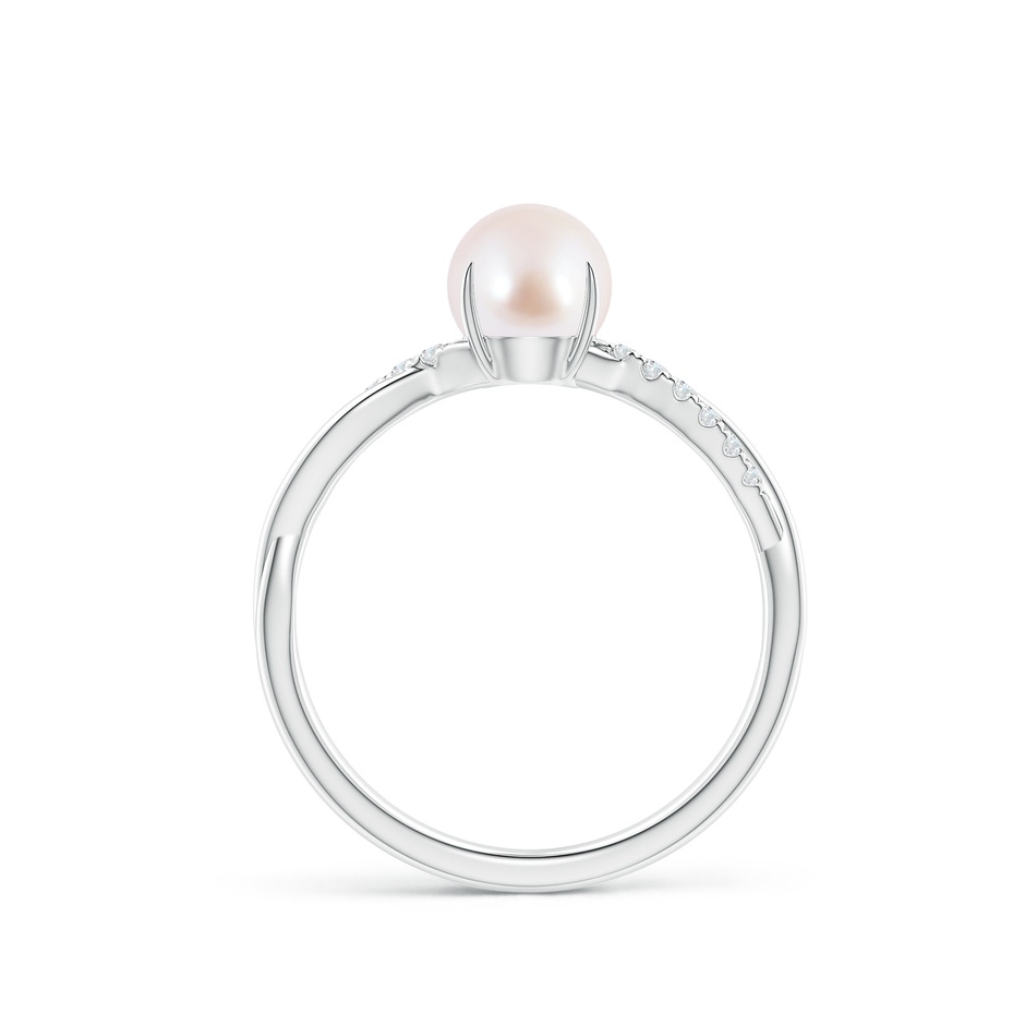 6mm AAA Japanese Akoya Pearl Twist Shank Ring with Diamonds in White Gold side 1
