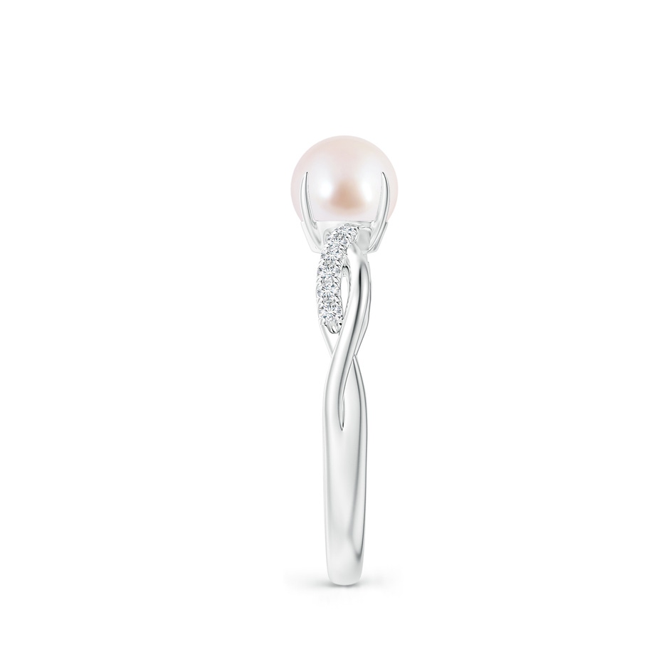 6mm AAA Japanese Akoya Pearl Twist Shank Ring with Diamonds in White Gold side 2