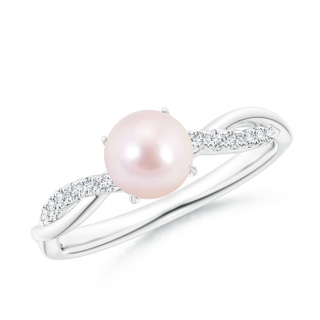 6mm AAAA Japanese Akoya Pearl Twist Shank Ring with Diamonds in P950 Platinum