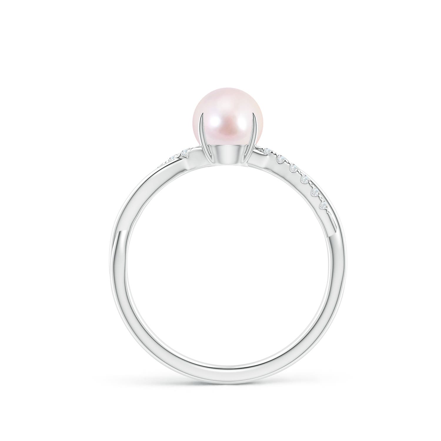 6mm AAAA Japanese Akoya Pearl Twist Shank Ring with Diamonds in P950 Platinum