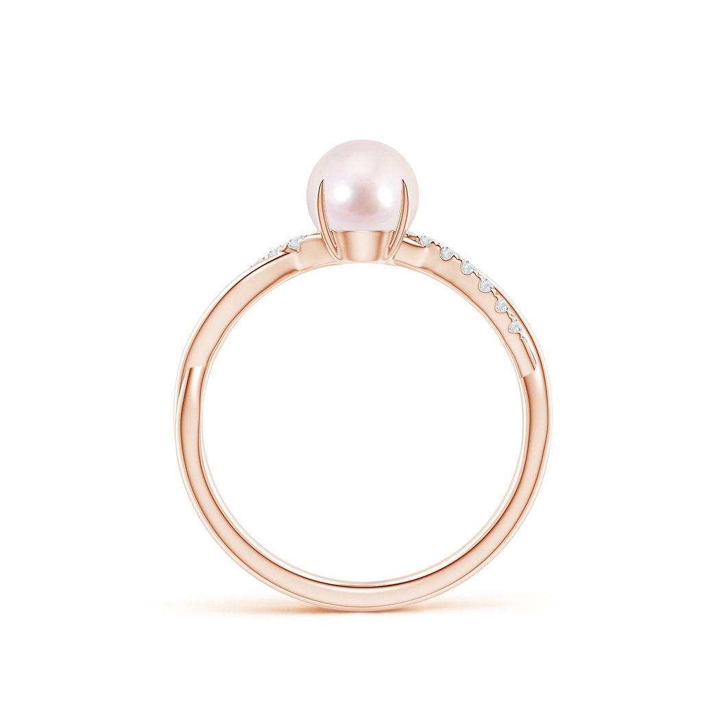 6mm AAAA Japanese Akoya Pearl Twist Shank Ring with Diamonds in Rose Gold Side 1
