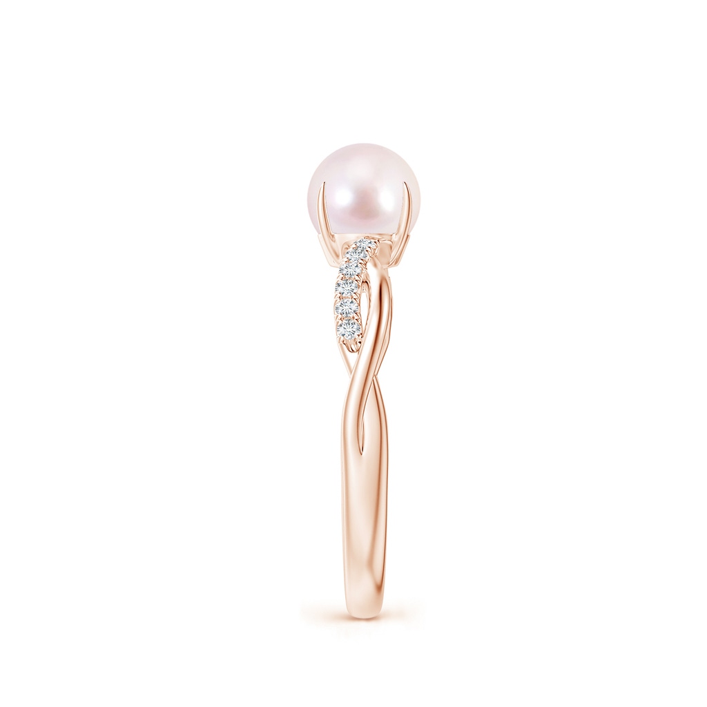 6mm AAAA Japanese Akoya Pearl Twist Shank Ring with Diamonds in Rose Gold Side 2
