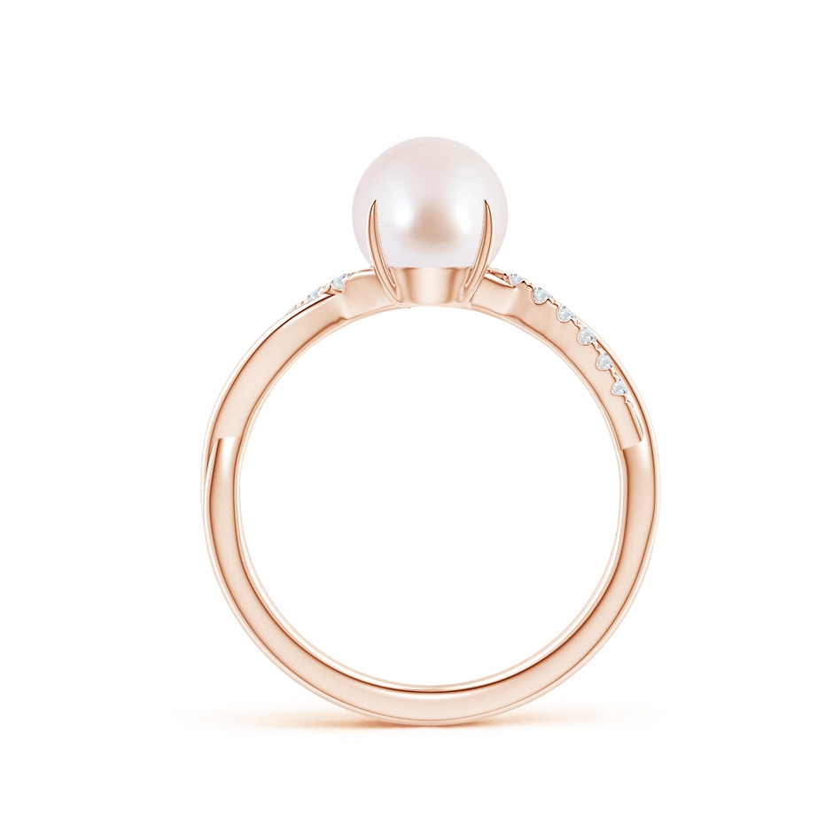 7mm AAA Japanese Akoya Pearl Twist Shank Ring with Diamonds in Rose Gold side 1